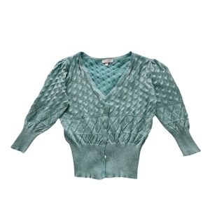 Delia's Sparkly Teal Quarter Sleeve V-neck Cardigan M